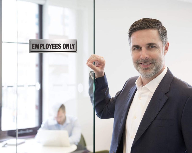 MongFun Employees Only Sign - Office Door Signs for Business Store Restroom Wall - 7.0" x 2.0" Durable Aluminum Metal with Strong Self Adhesive (4 Pack, Silver 7 x 2 inches) - Image 5